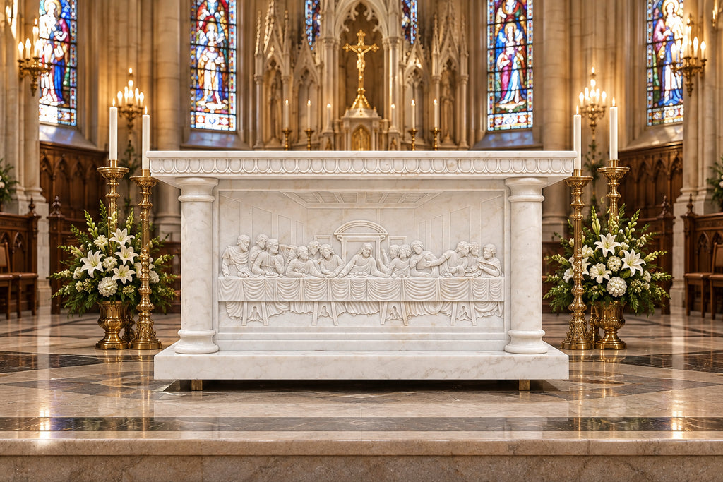 Eucharistic Last Supper White Marble Altar – CHS-1213
