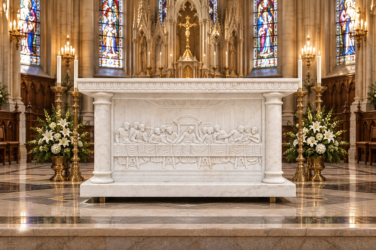 Eucharistic Last Supper White Marble Altar – CHS-1213