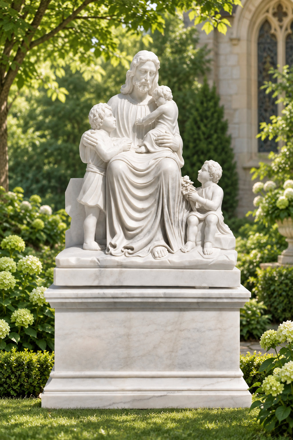 Christ Blessing the Three Children White Marble Statue – CHS-1914