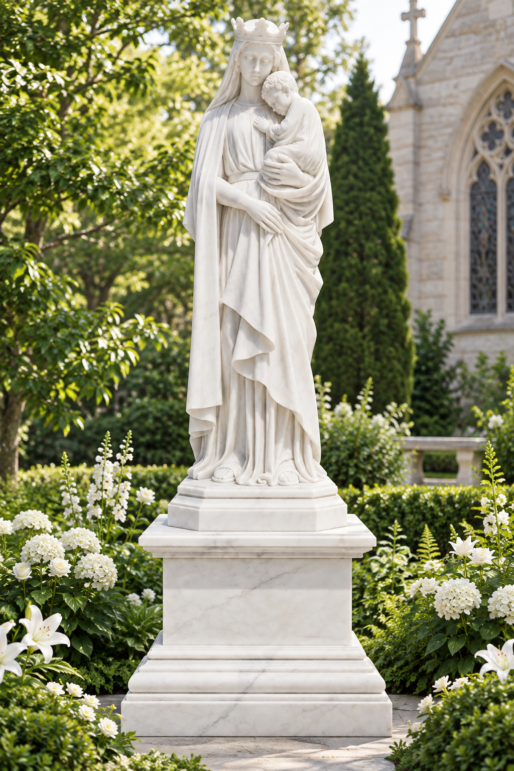 Queen of Heaven White Marble Statue – CHS-143