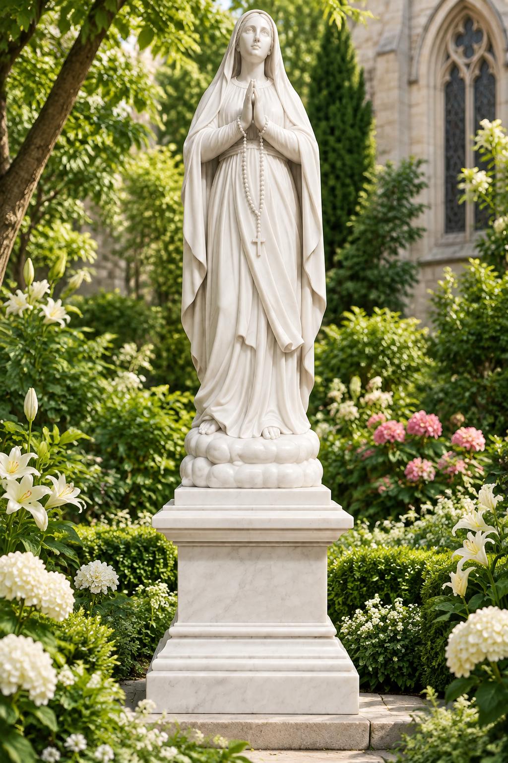 Virgin of the Rosary White Marble Statue – CHS-128