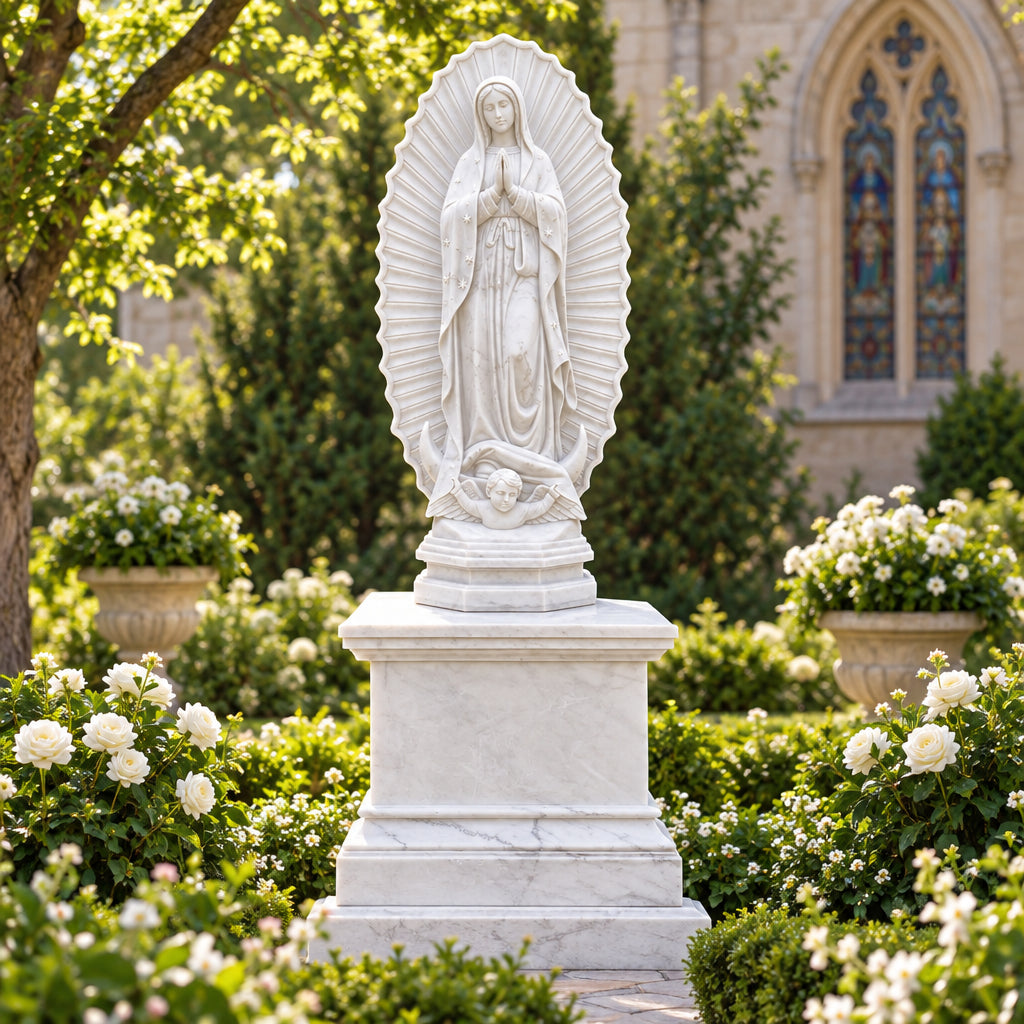 Our Lady of Guadalupe White Marble Statue – CHS-821