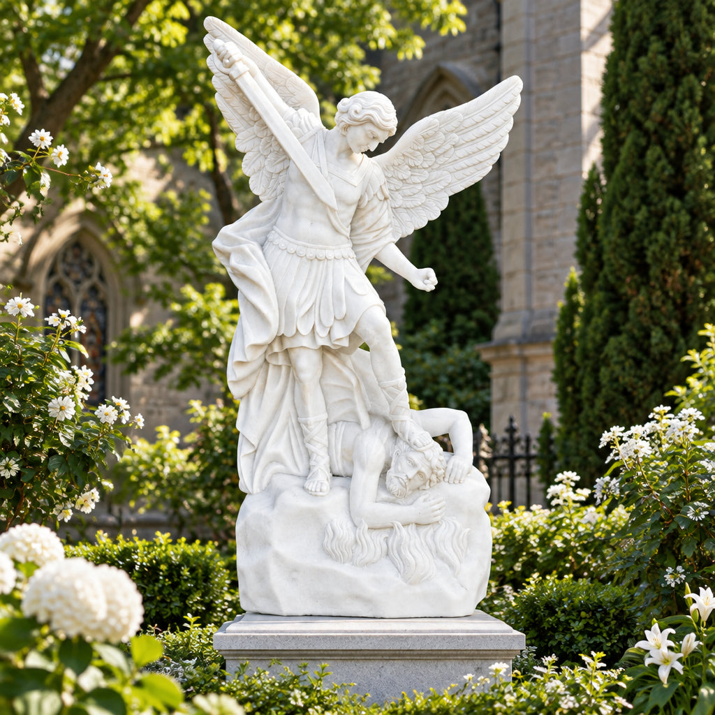 Saint Michael the Archangel White Marble Statue – CHS-379