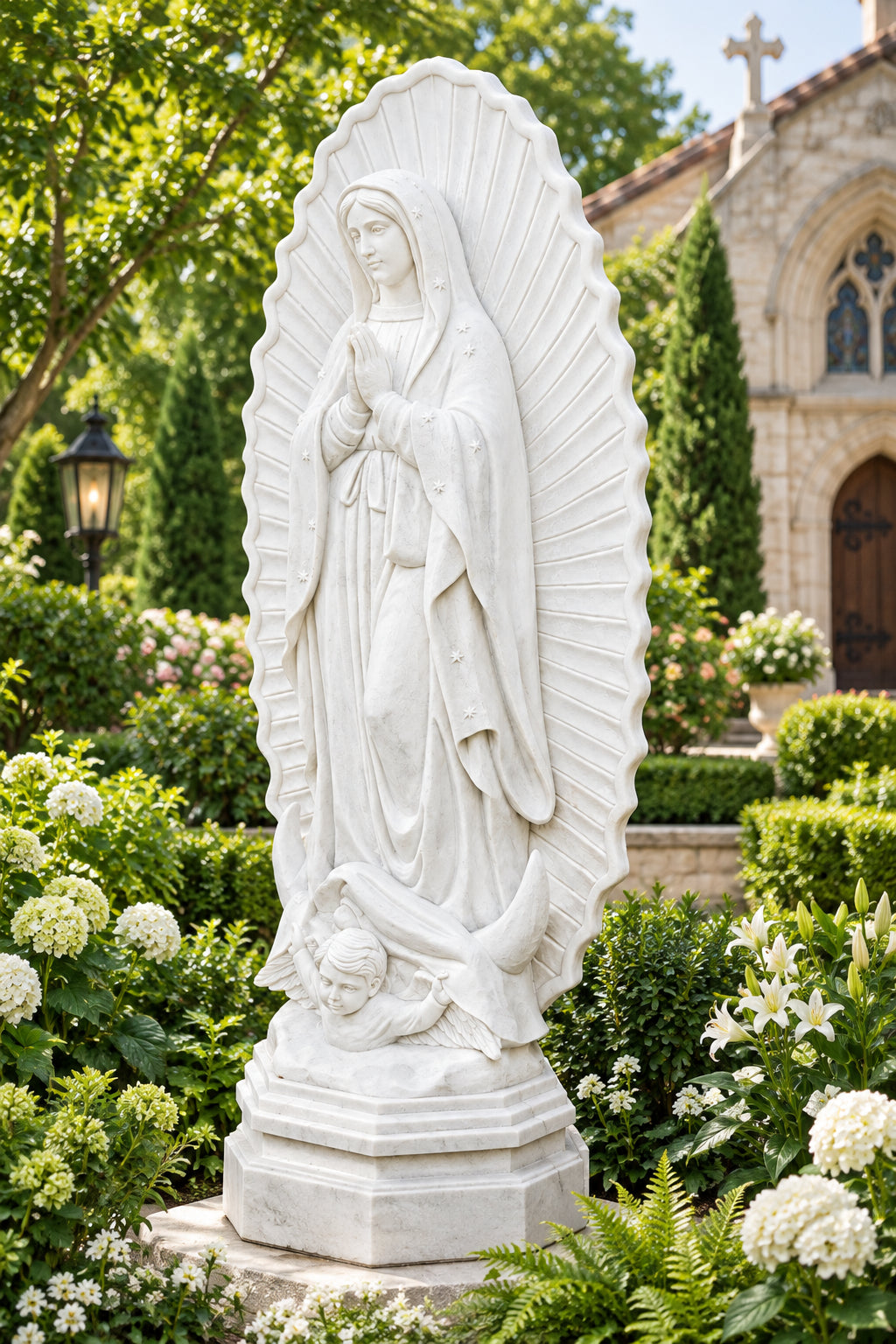 Our Lady of Guadalupe White Marble Statue – CHS-821
