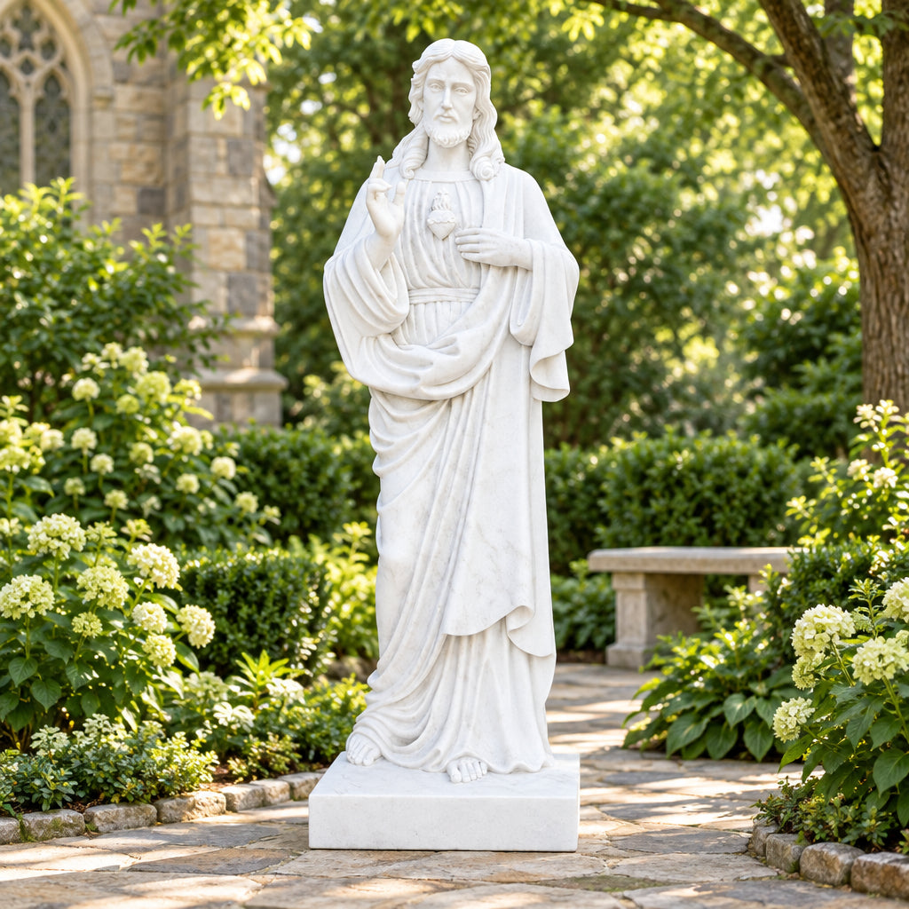 Sacred Heart of Jesus White Marble Statue – CHS-305