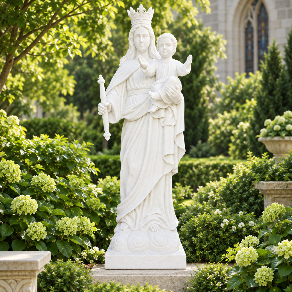 Mary Help of Christians White Marble Statue – CHS-123