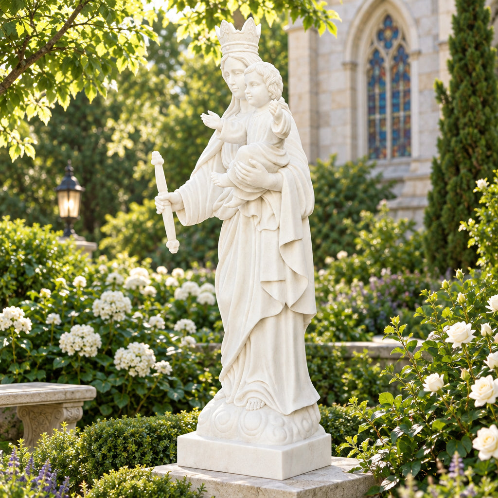 Mary Help of Christians White Marble Statue – CHS-123