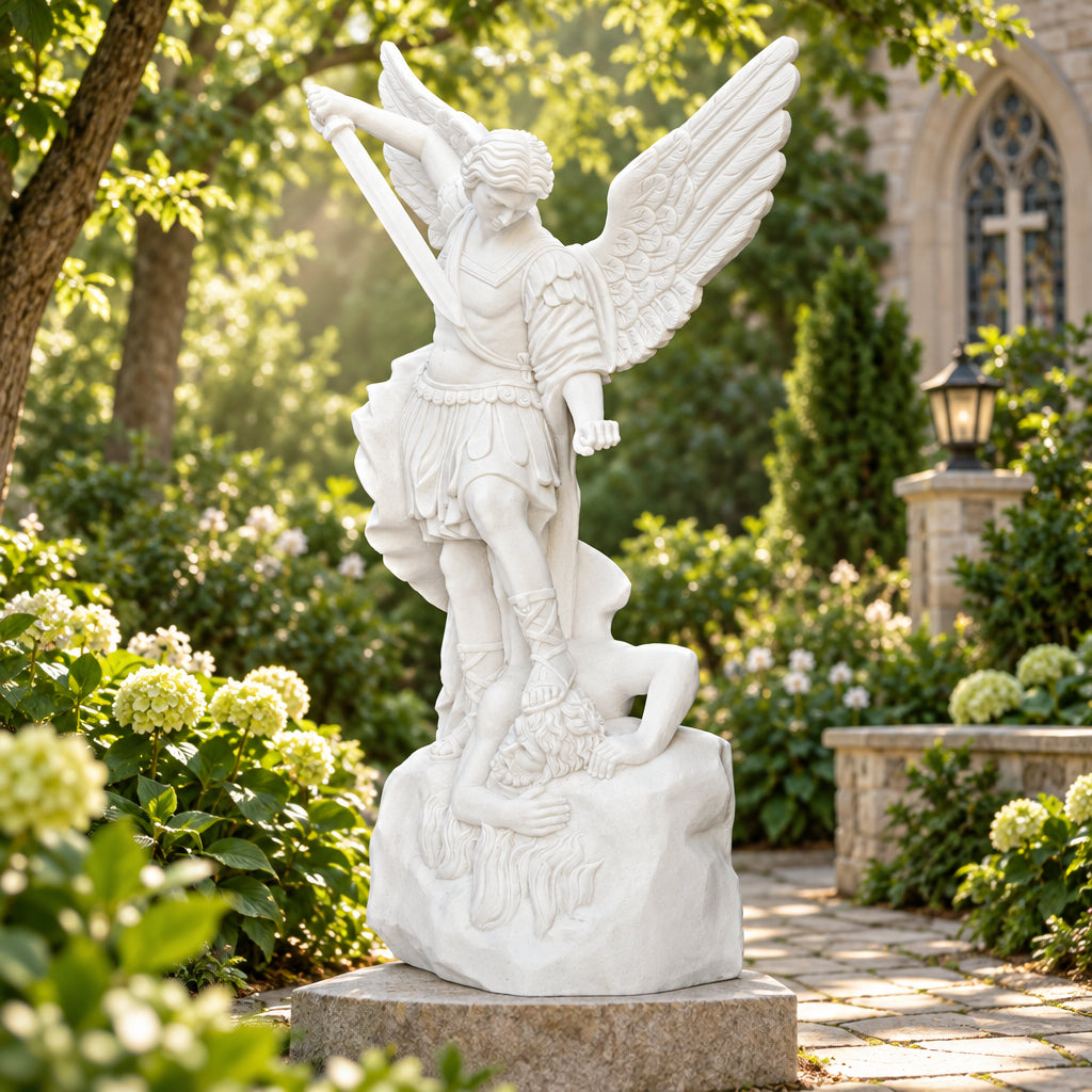 Saint Michael the Archangel White Marble Statue – CHS-379