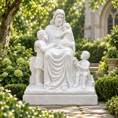 Christ Blessing the Three Children White Marble Statue – CHS-1914