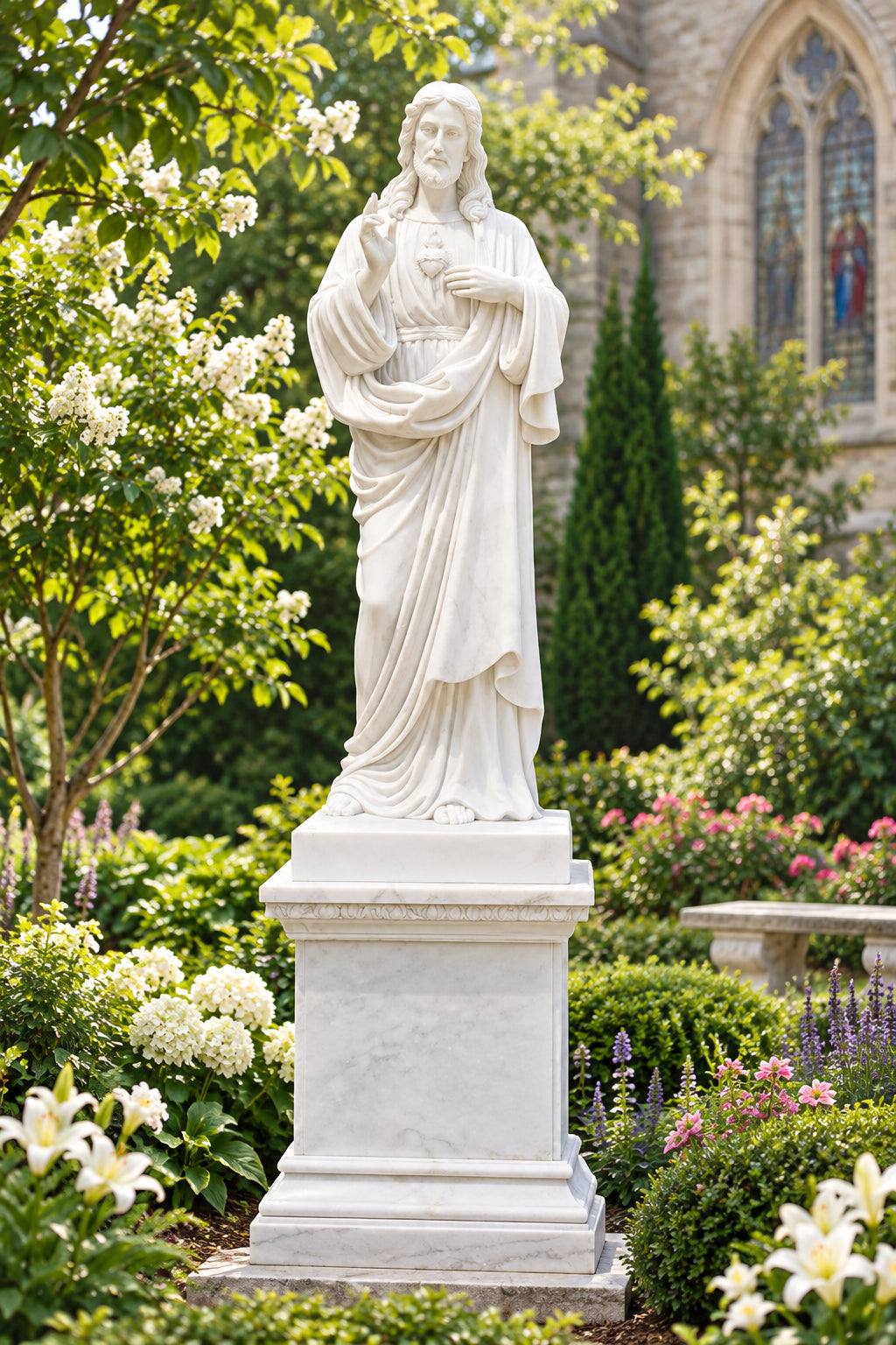 Sacred Heart of Jesus White Marble Statue – CHS-305