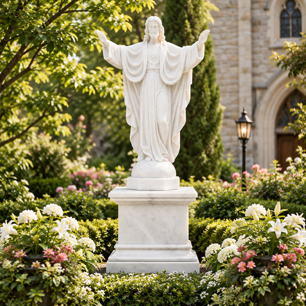 Sacred Heart of Jesus Open Arms White Marble Statue – CHS-824