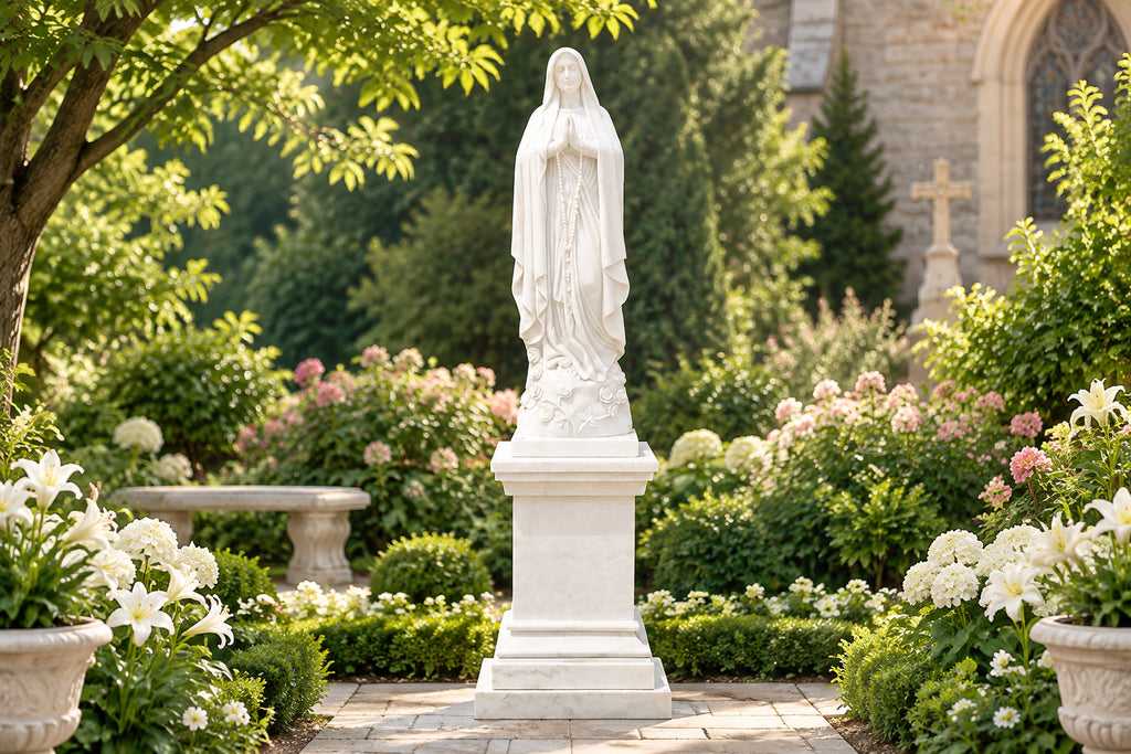 Our Lady of the Rosary White Marble Statue – CHS-105