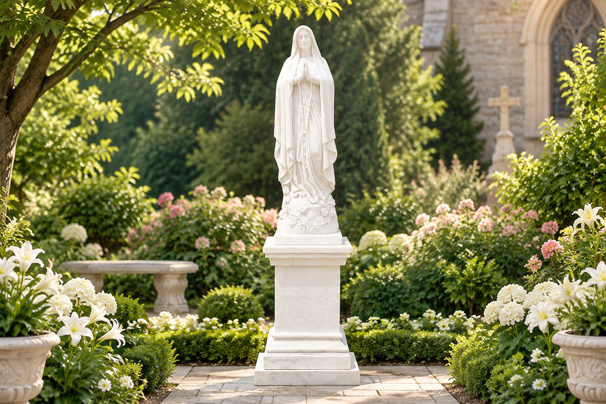 Our Lady of the Rosary White Marble Statue – CHS-105
