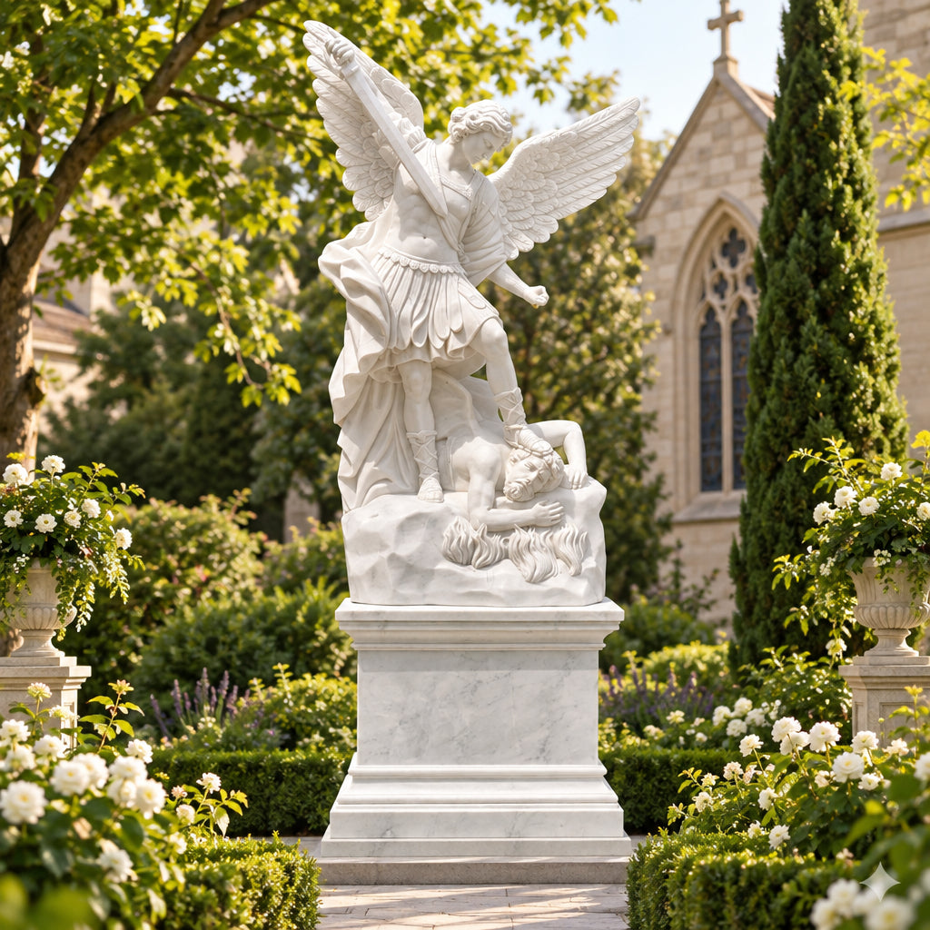 Saint Michael the Archangel White Marble Statue – CHS-379