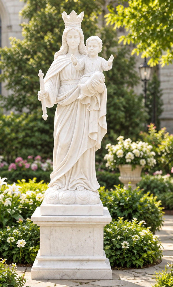 Mary Help of Christians White Marble Statue – CHS-123