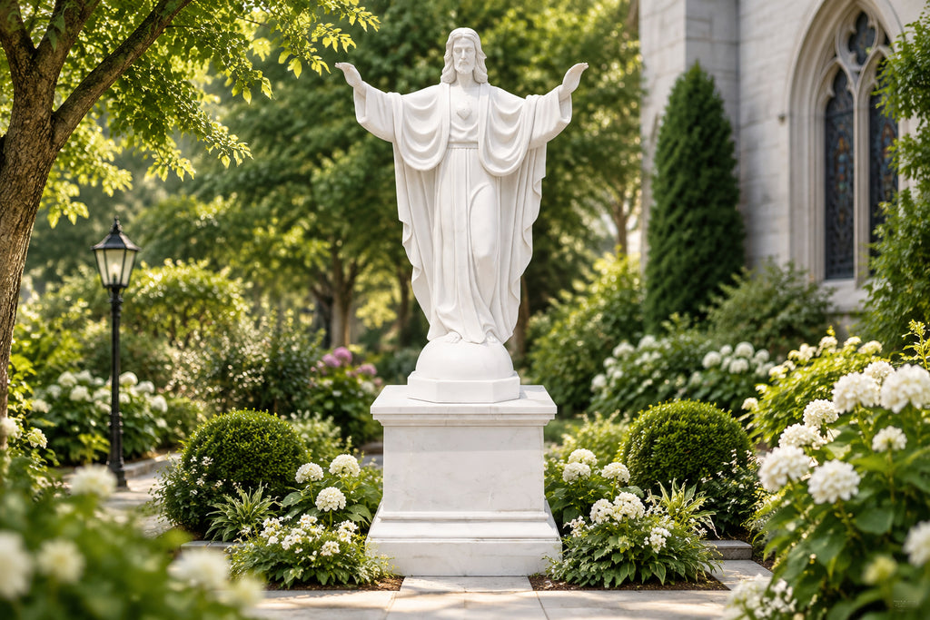 Sacred Heart of Jesus Open Arms White Marble Statue – CHS-824