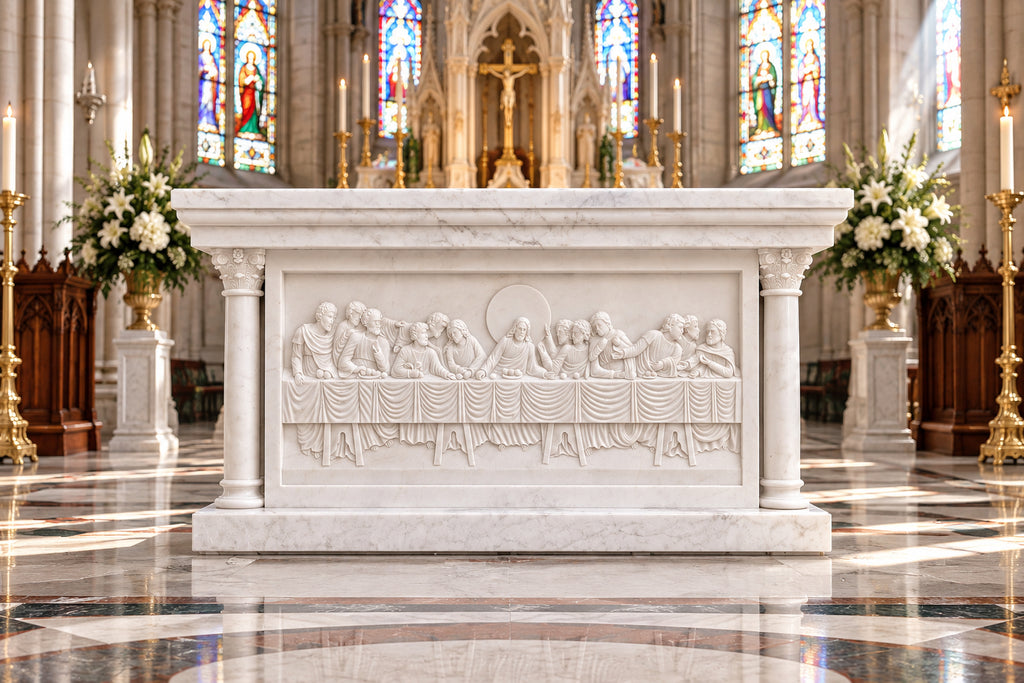 Eucharistic Last Supper White Marble Altar – CHS-1213