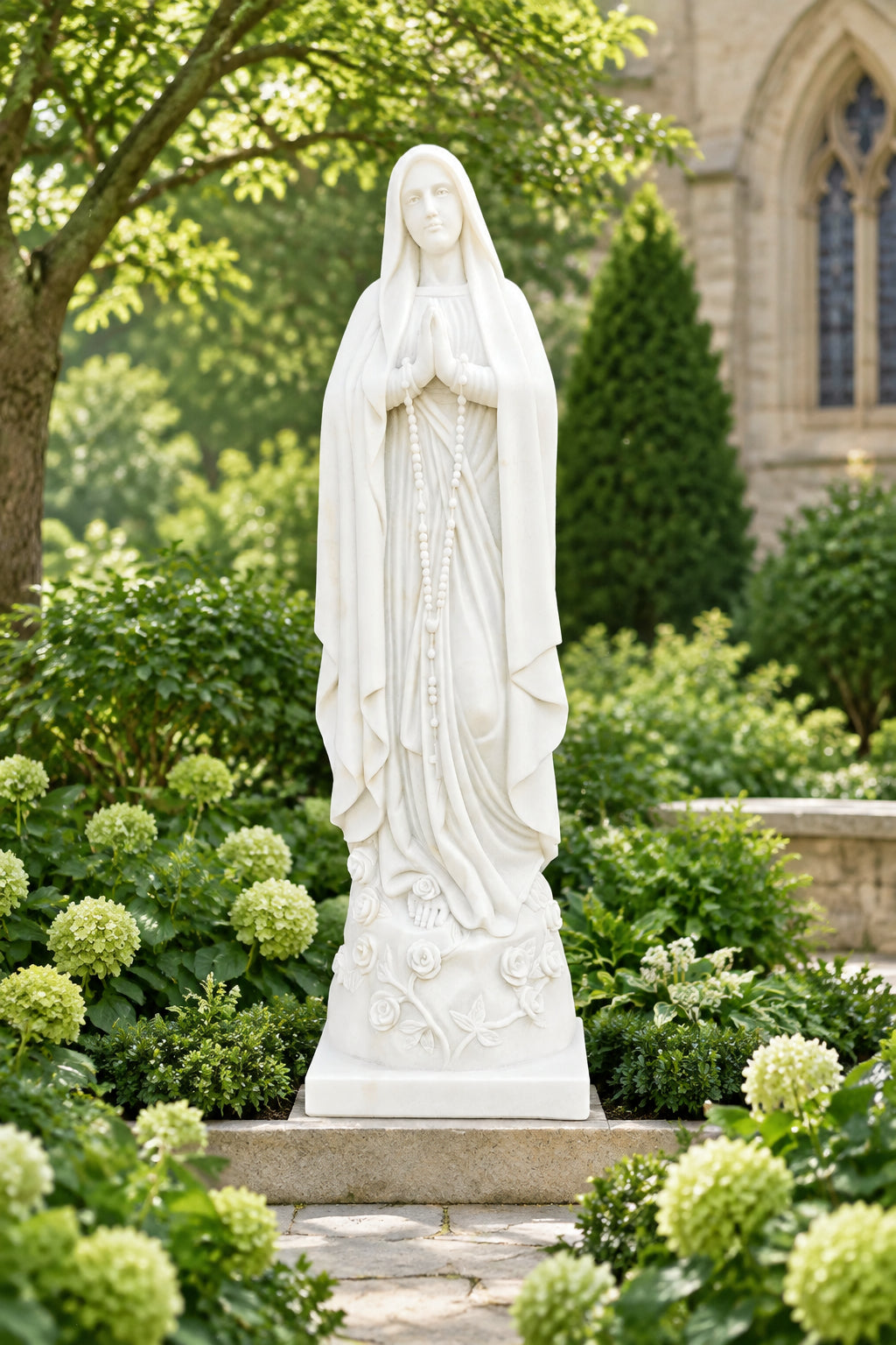 Our Lady of the Rosary White Marble Statue – CHS-105